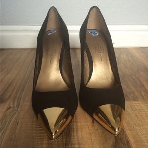 Jessica Simpson Gold Cap Pumps