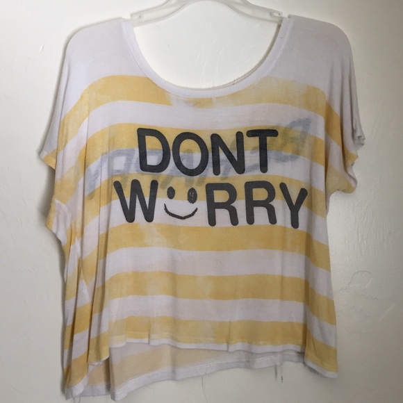"Don't worry, be happy" yellow striped crop top
