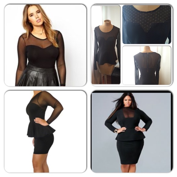 Peplum top with sheer sleeves/ gold studded detail
