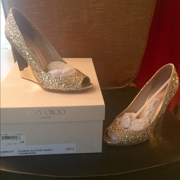 Authentic Jimmy Choo bello coarse glitter peeptoes