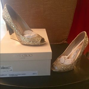 Authentic Jimmy Choo bello coarse glitter peeptoes