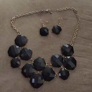 Black & gold necklace with matching earrings