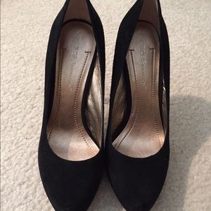 Black suede BCBG platform heels