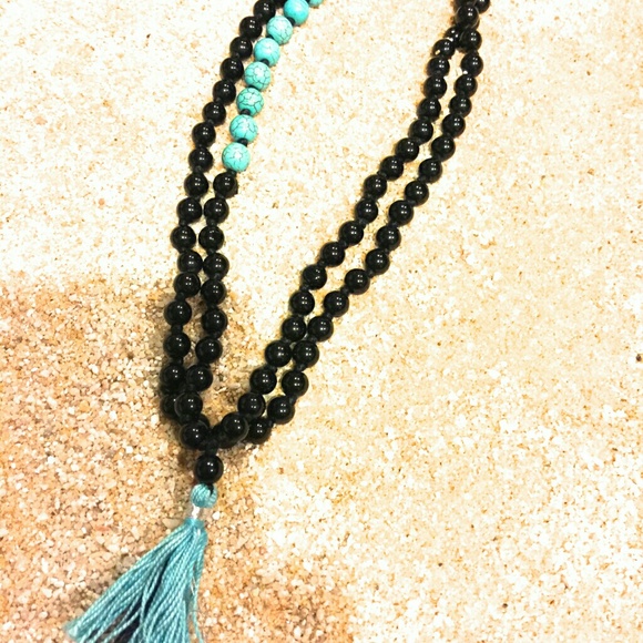 Black onyx and turquoise japa mala - Picture 2 of 2