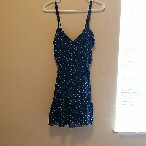 Navy blue with white poka dots