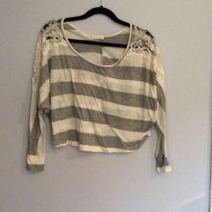 Box crop long sleeve striped t shirt