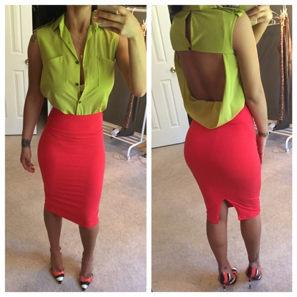 Lime green backless blouse