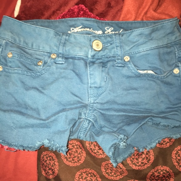 AE teal blue denim shorts size 00