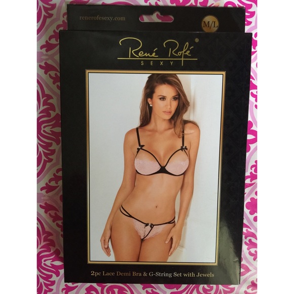 2pc Lace Demi Bra & G-String with Jewels Lingerie