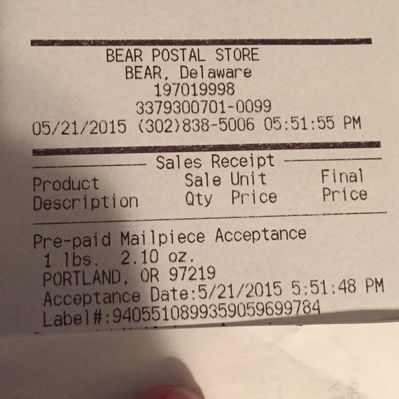 Receipt from post office