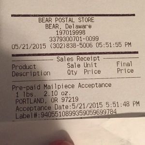 Receipt from post office