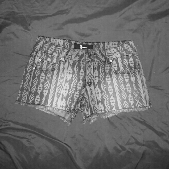 Aztec Print Grey Denim Shorts