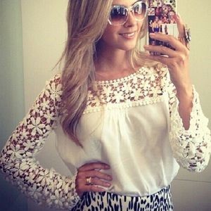 White crochet long sleeve top