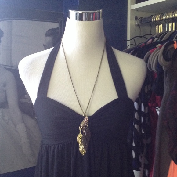 Black Ruffle Halter Dress - Picture 2 of 3