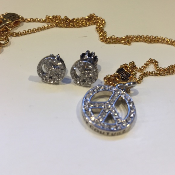 Juicy Couture Peace sign earrings and necklace