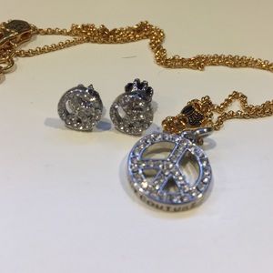 Juicy Couture Peace sign earrings and necklace