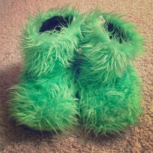 Green fuzzy slippers!