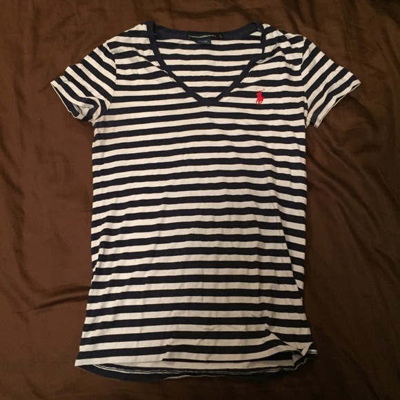RALPH LAUREN NAVY BLUE & WHITE STRIPED TEE