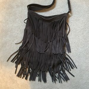 Chocolate brown fringe over the shoulder bag