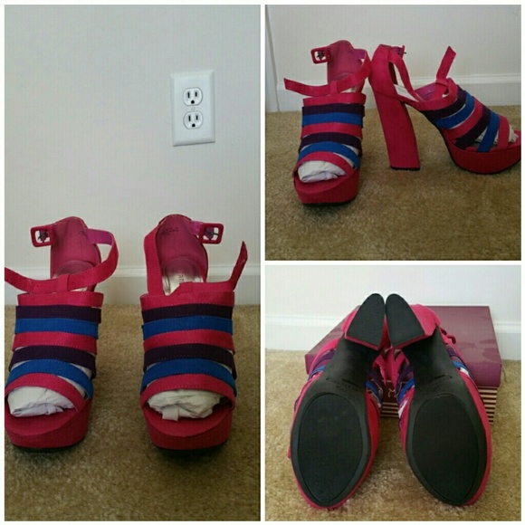 Pink, Blue strapped heel