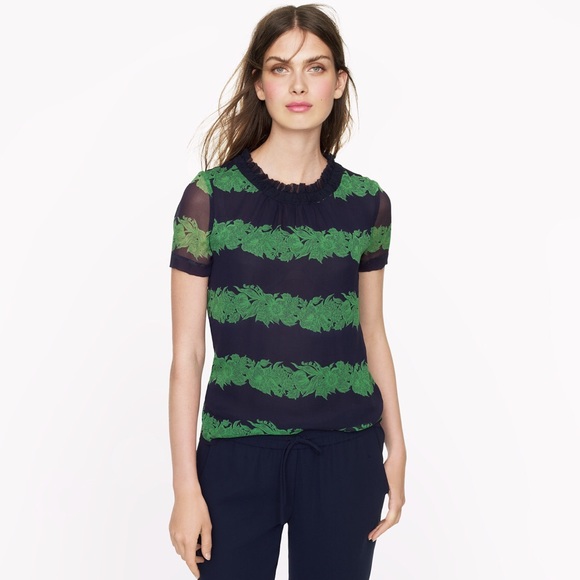J. Crew Silk Top in Beanstalk Stripe
