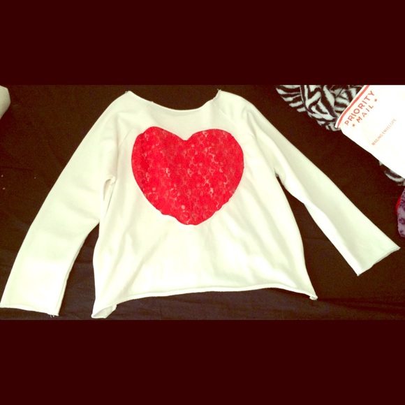 White Long Sleeve Back Lace Heart Shirt!