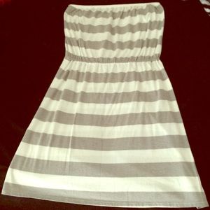 Grey and White Striped Strapless Dress!