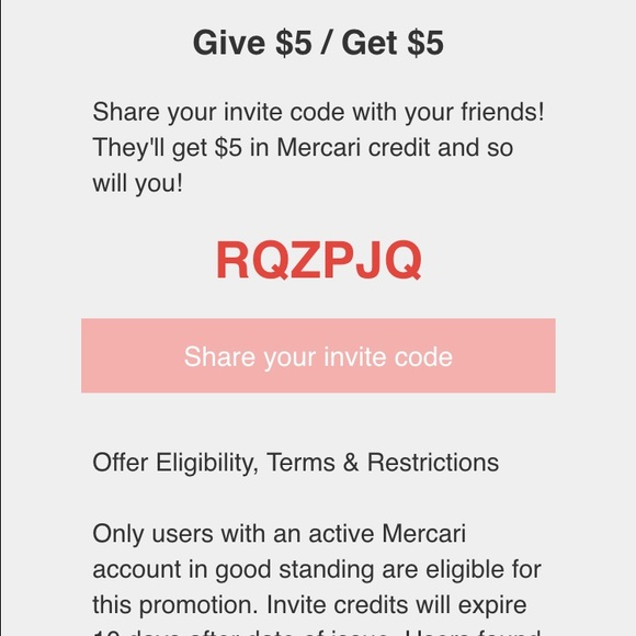 Mercari give $5/get $5