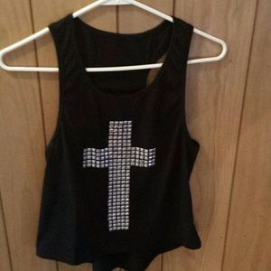Tank top with silver studded cross