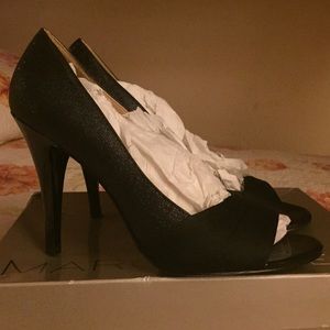 Marc Fisher Black satin and sparkle heels
