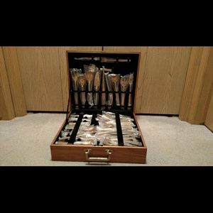 1960s Vintage Bronze Flatware encased in Teakwood