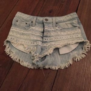 LF denim lace shorts