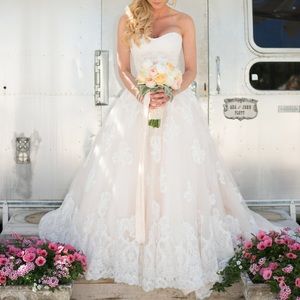 Allure wedding dress, blush pink and ivory lace