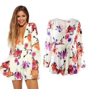 Summer Floral Jumpsuit Romper Deep V Medium