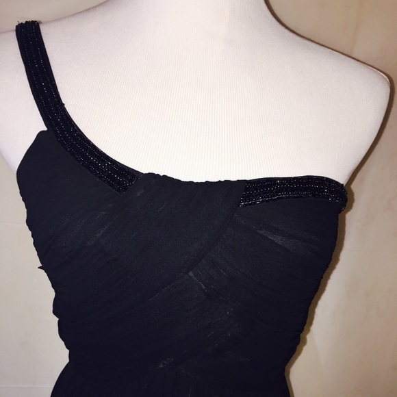 4 &10 CK Beaded One Shoulder Chiffon Sheath Dress - Picture 2 of 4