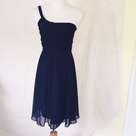 4 &10 CK Beaded One Shoulder Chiffon Sheath Dress - Picture 3 of 4