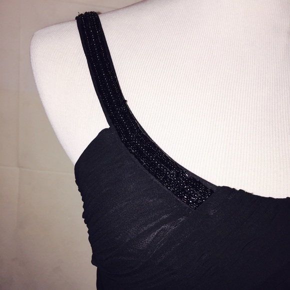 4 &10 CK Beaded One Shoulder Chiffon Sheath Dress - Picture 4 of 4