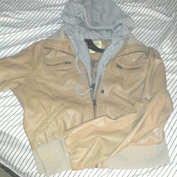 Faux Leather/Hoodie Jacket - Picture 1 of 3