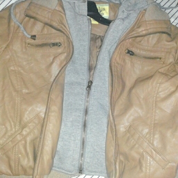 Faux Leather/Hoodie Jacket - Picture 2 of 3