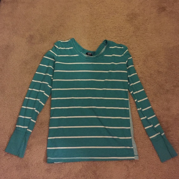 Blue and white striped long sleeve shirt