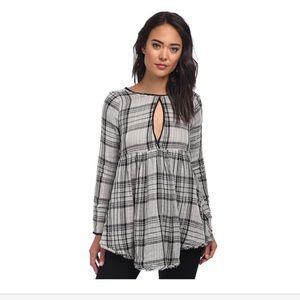 Free People Plaid Swing Tunic Ivory Black S $128