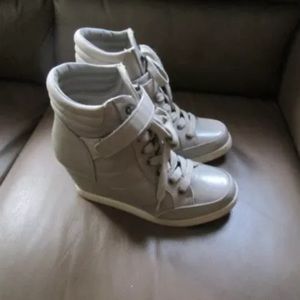 Grey Taupe Hi Top Wedge Sneakers Gym Shoes