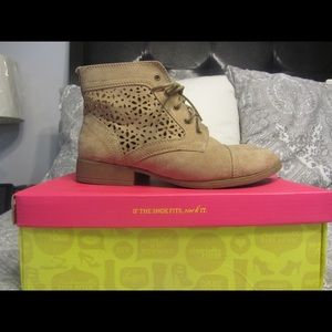Tan, faux suede, cut out booties