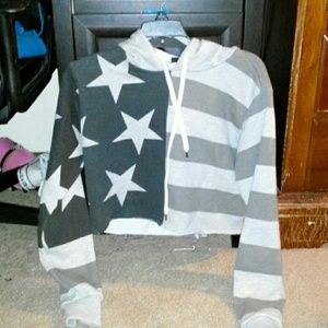 Cropped American Flag Hoodie