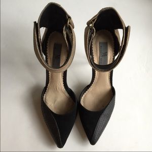 Black Leather Heels with Ankle Strap