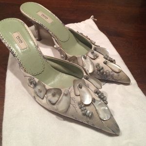 RARE PRADA Shell Detail Kitten Heels Size 36 1/2