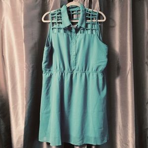 🍍teal dress with cage yoke