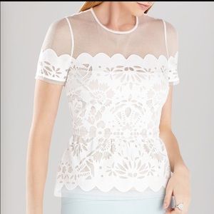BCBG white lace peplum kasandra top NWT size small
