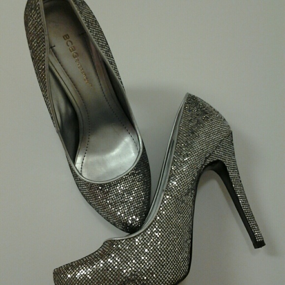 BCBG Silver Glitter Platform Pumps