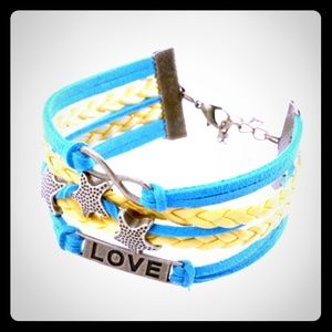 Blue and yellow 5 layer bracelet